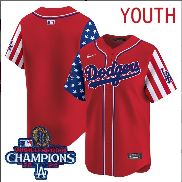 Youth  MLB Los Angeles Dodgers blank American Style red 2024 World Series Champions  Limited Jersey